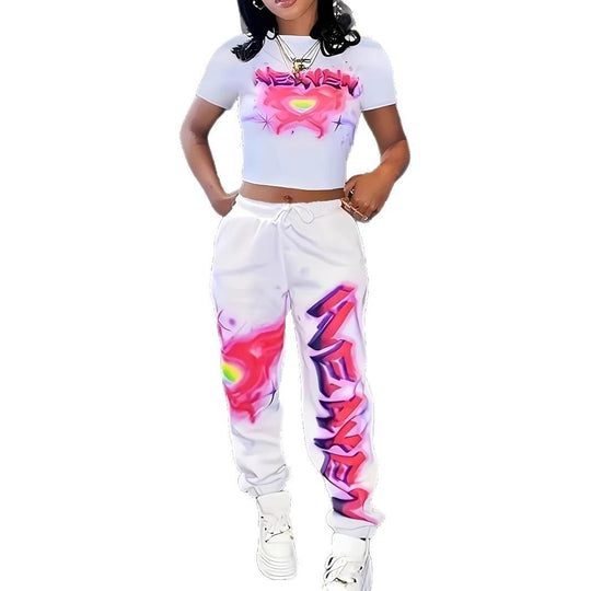 Damen Streetwear Ensemble mit kreativer Grafikgestaltung und lässigem Schnitt Heidi-Mode