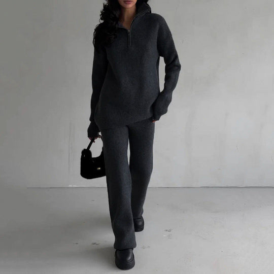 Damen kuscheliger Oversized Pullover mit kurzem Reißverschluss Heidi-Mode