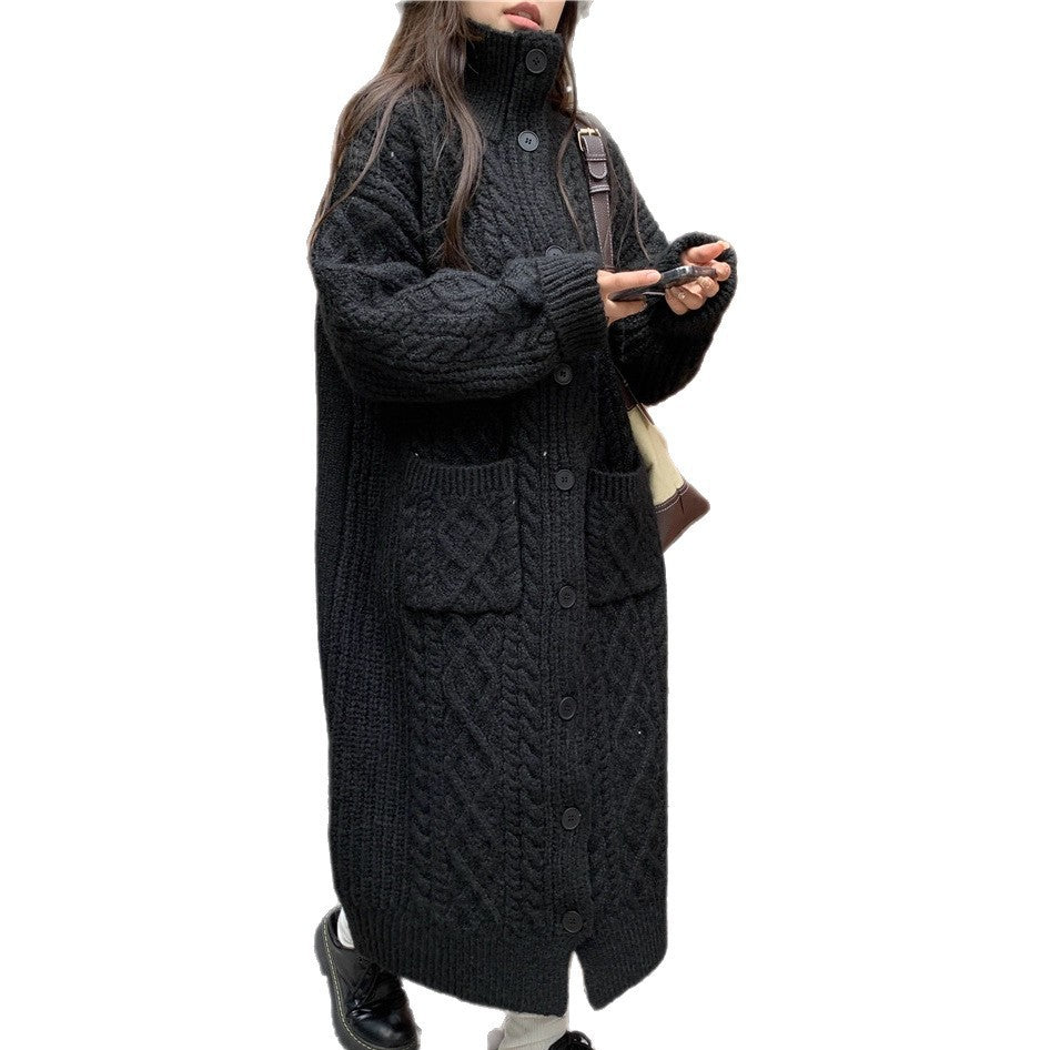 Damen Grobstrick-Knopfmantel mit eleganter Zopfmusterung und praktischen Taschen Heidi-Mode