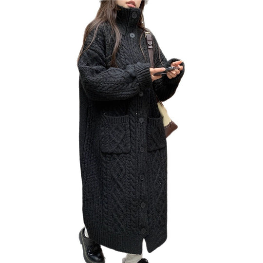 Damen Grobstrick-Knopfmantel mit eleganter Zopfmusterung und praktischen Taschen Heidi-Mode