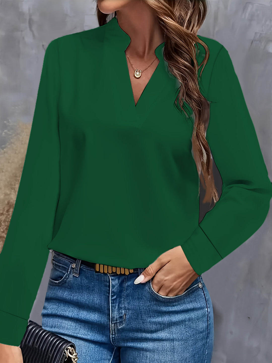 Damen Bluse mit V-Ausschnitt und elegantem Design Heidi-Mode