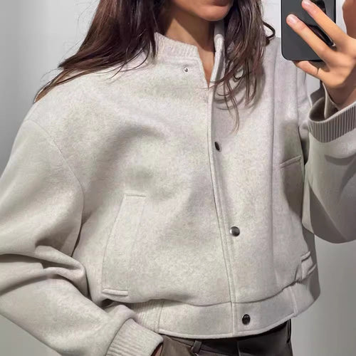 Damen Cropped Jacke mit modernem Stehkragen und Druckknopfverschluss Heidi-Mode