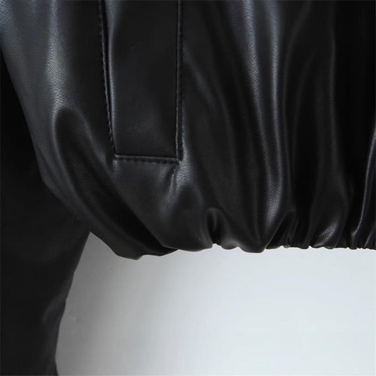 Damen cropped Kunstlederjacke mit praktischen Taschen und Gummibund Heidi-Mode