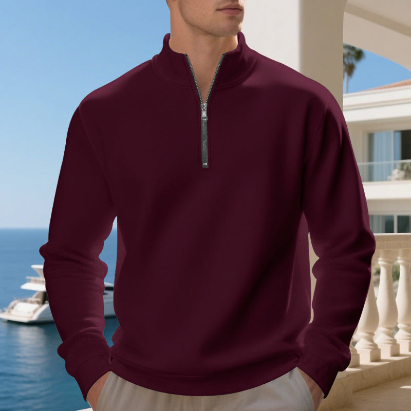 Herren sportlicher Sweatshirt mit modernem Stehkragen und Reißverschluss Heidi-Mode