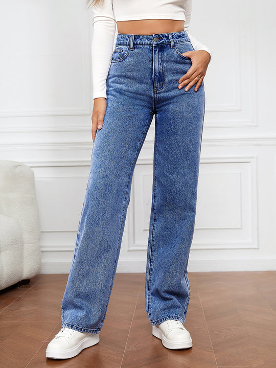 Damen Hoch geschnittene weite Jeans im Vintage-Stil Heidi-Mode