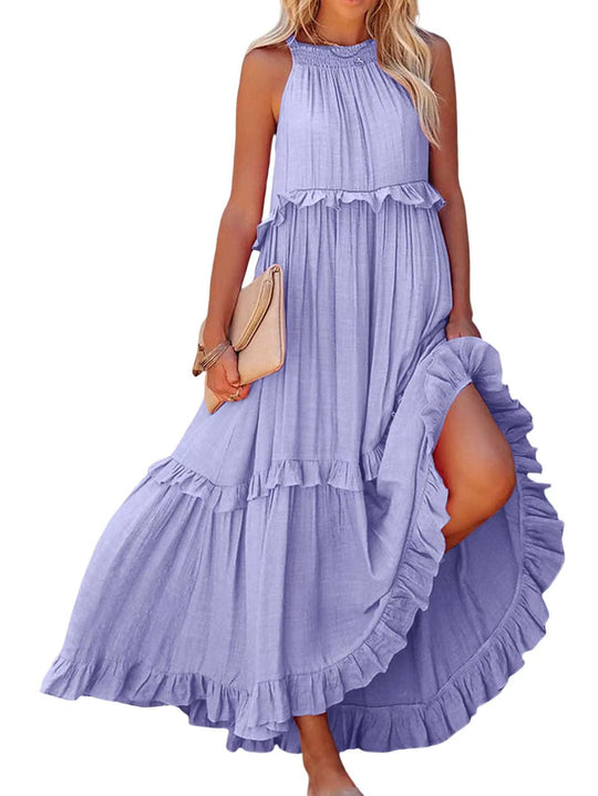 Damen Maxikleid mit Rüschendetails und luftiger Silhouette Heidi-Mode