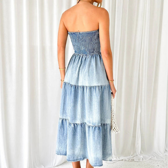 Damen Maxi Kleid mit strukturierter Oberpartie und weit schwingendem Rock Heidi-Mode