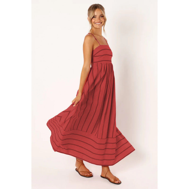 Damen Maxikleid mit feinen Streifen und elastischem Taillenbund Heidi-Mode