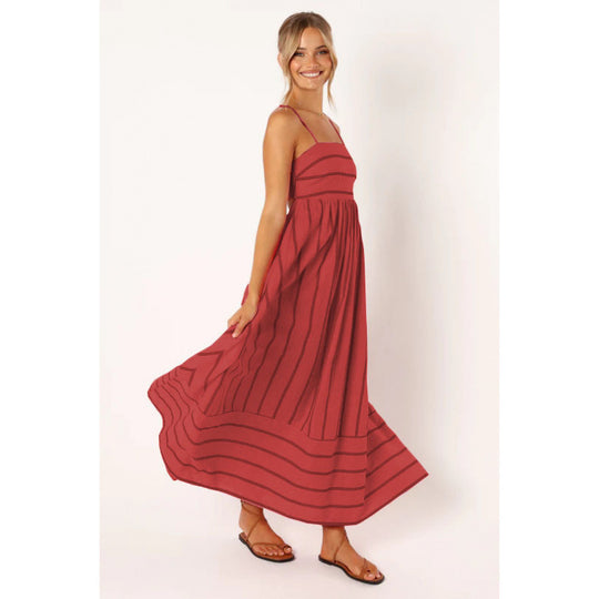 Damen Maxikleid mit feinen Streifen und elastischem Taillenbund Heidi-Mode