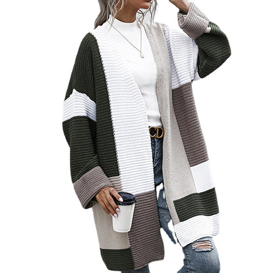 Damen lässige Strickjacke mit geometrischem Muster und offenen Ärmeln Heidi-Mode