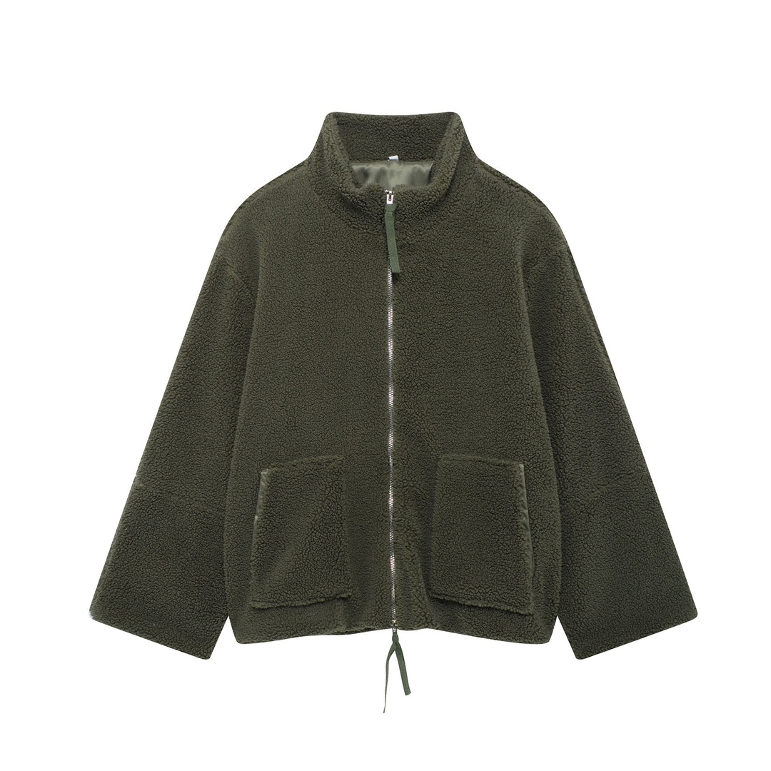 Damen Kuschelige Fleecejacke mit hohe Kragen und praktischen Taschen Heidi-Mode