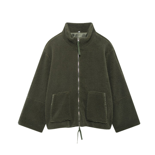 Damen Kuschelige Fleecejacke mit hohe Kragen und praktischen Taschen Heidi-Mode