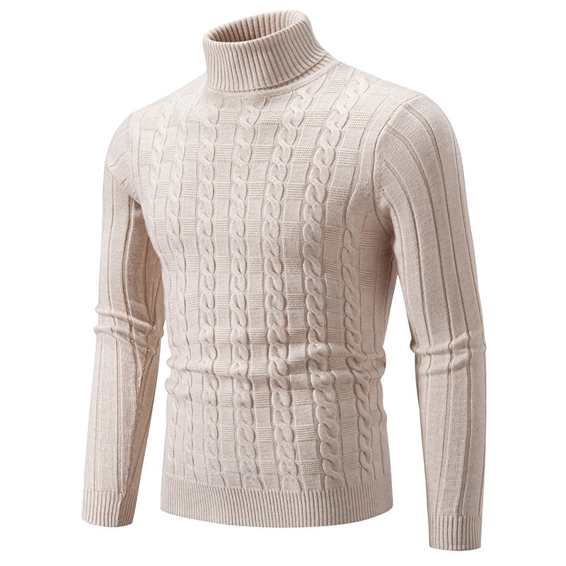 Herren Strickpullover mit hochgeschlossenem Kragen und Zopfmuster Heidi-Mode