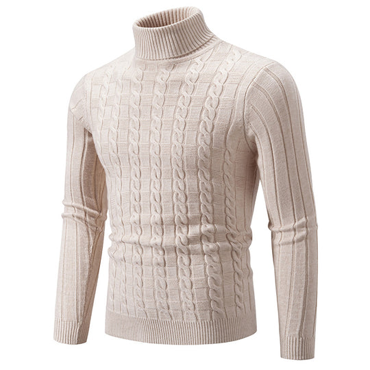 Herren Strickpullover mit hochgeschlossenem Kragen und Zopfmuster Heidi-Mode