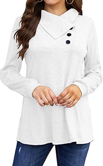 Damen asymmetrisches Sweatshirt mit hohem Kragen und praktischen Knopfdétails Heidi-Mode