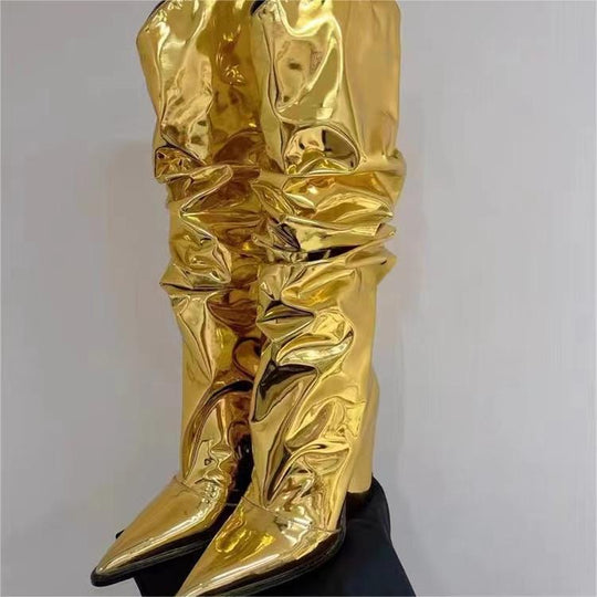 Femme Hochglanz Schluffige Oberschenkelhohe Stiletto Stiefel Heidi-Mode