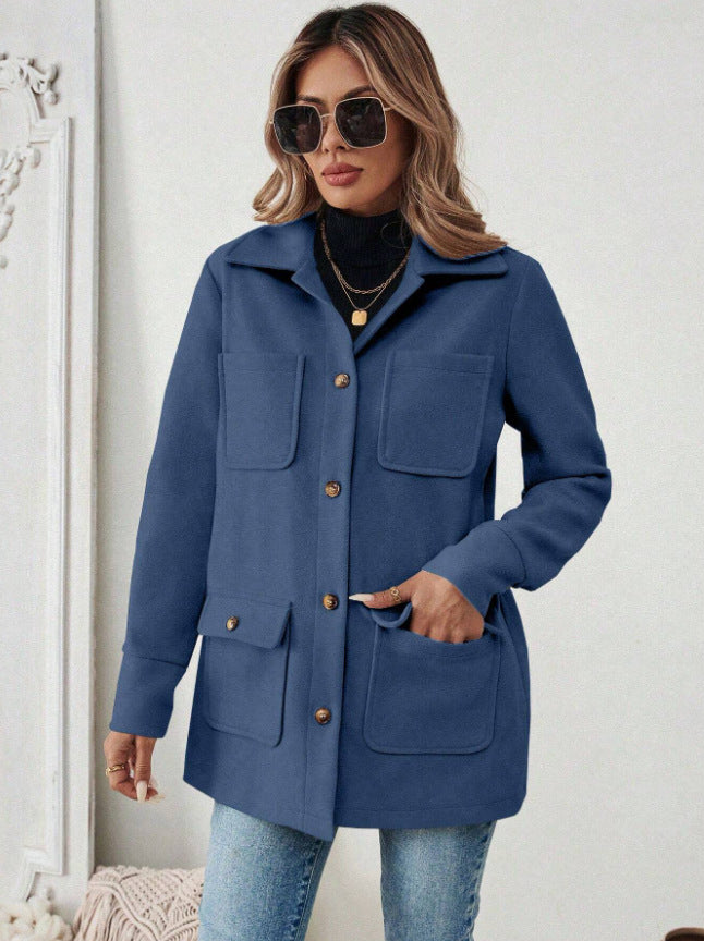 Damen Modische Utility-Jacke mit großen Taschen und goldenem Druck Heidi-Mode