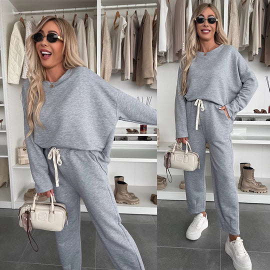 Damen elegantes Freizeit-Lounge-Set aus weicher Baumwolle mit Gummizug Heidi-Mode