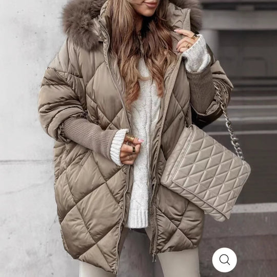 Damen gestepptes Winterparka mit abnehmbarer Kapuze Heidi-Mode