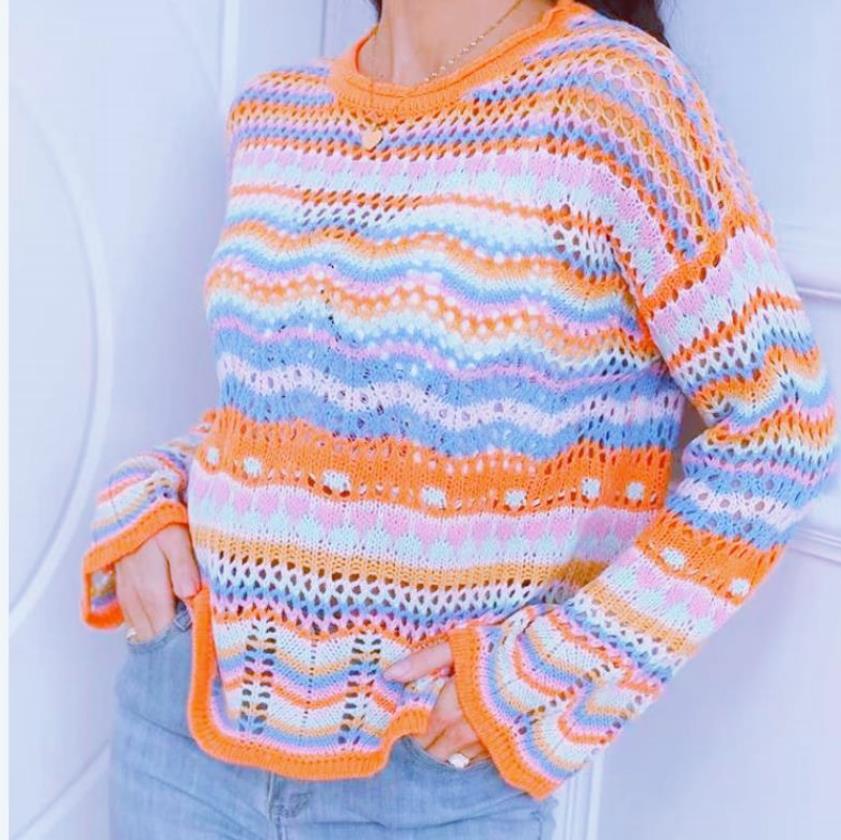 Damen Strickpullover mit buntem Zickzackmuster Heidi-Mode