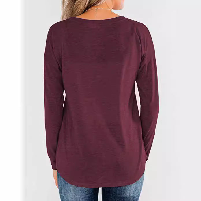 Damen modisches Langarm-Henley-Shirt mit Knopfleiste Heidi-Mode