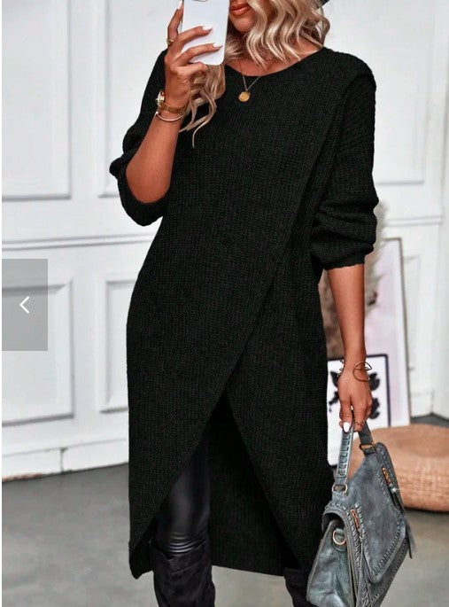 Damen Strickkleid mit asymmetrischem Saum und weitem Schnitt Heidi-Mode