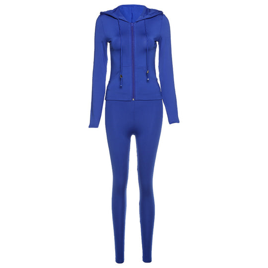 Damen Sportliches Zweiteiler-Set mit Kapuzenjacke und enganliegenden Leggings Heidi-Mode