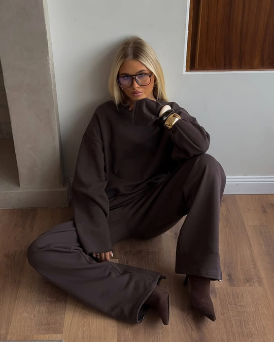 Damen Oversized Loungewear-Set mit Kordelzug und modernem Schnitt Heidi-Mode
