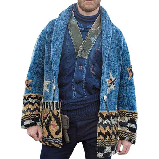Herren Strickjacke mit einzigartigen Mustern und großer Kapuze Heidi-Mode