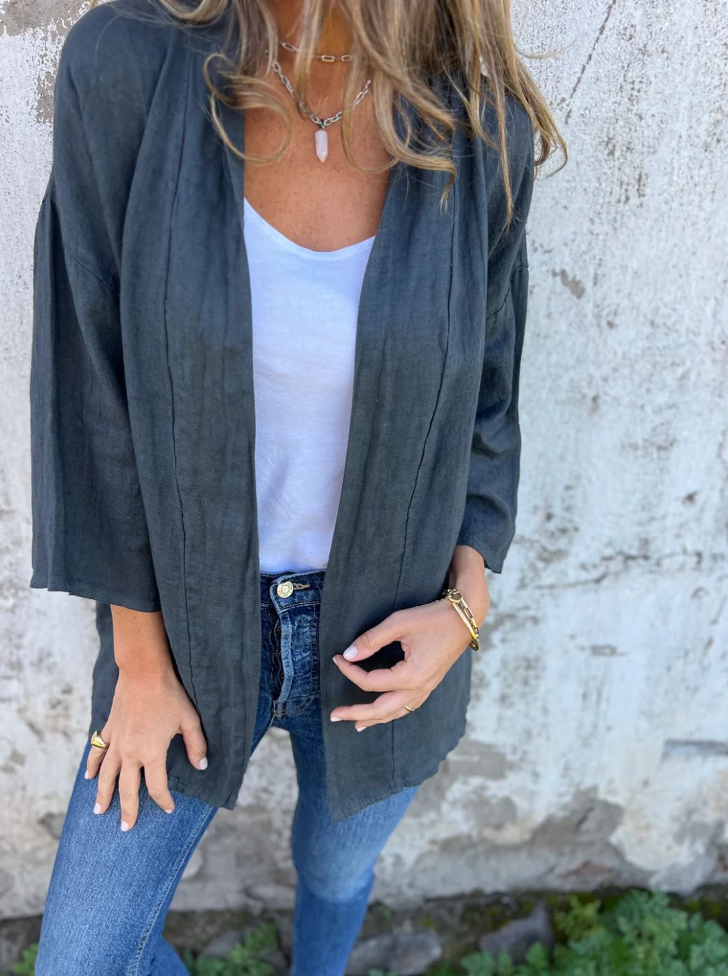 Damen lässige Sommerjacke aus leichtem Leinen Heidi-Mode