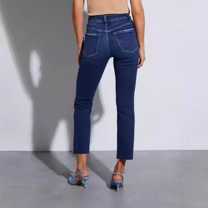 Damen Edle Cropped Jeans im klassischen Schnitt Heidi-Mode