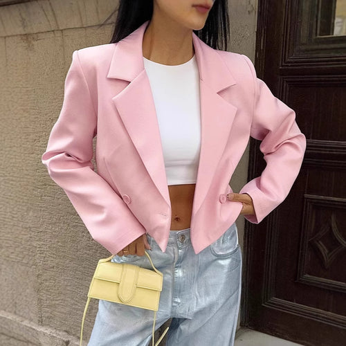 Damen Cropped Blazerjacke mit oversized Ärmeln und Detailknöpfen Heidi-Mode