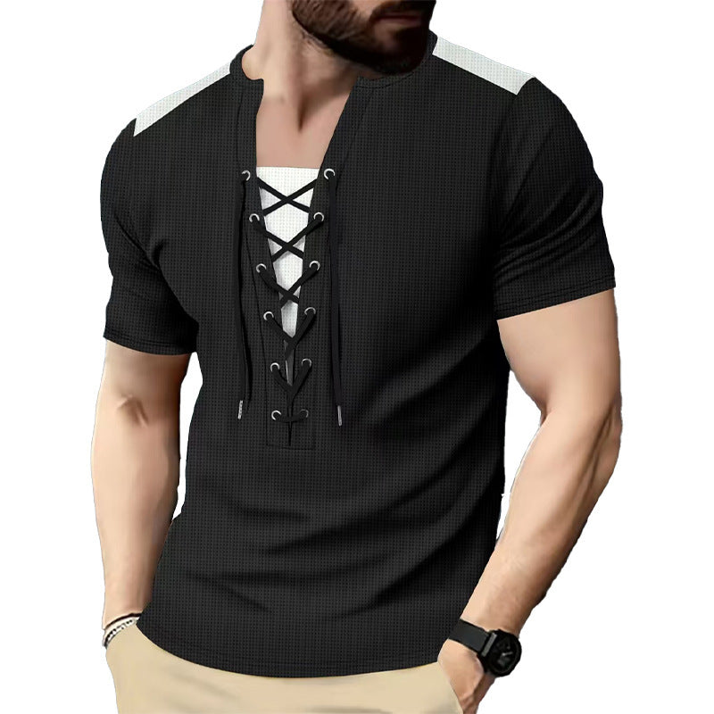 Herren Kurzarm Shirt mit sportlichem Schnürdesign Heidi-Mode