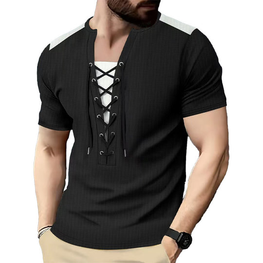 Herren Kurzarm Shirt mit sportlichem Schnürdesign Heidi-Mode