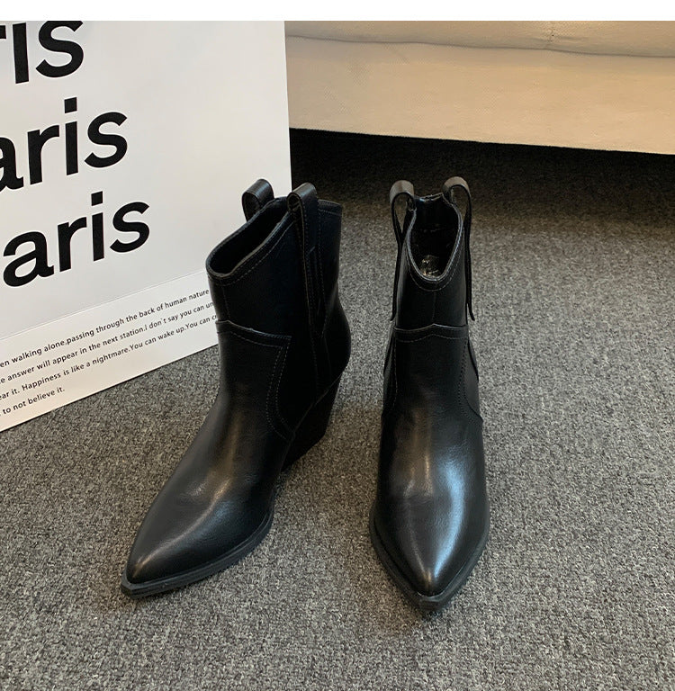 Damen modische Ankle Boots im eleganten Look mit spitzem Zehenbereich Heidi-Mode