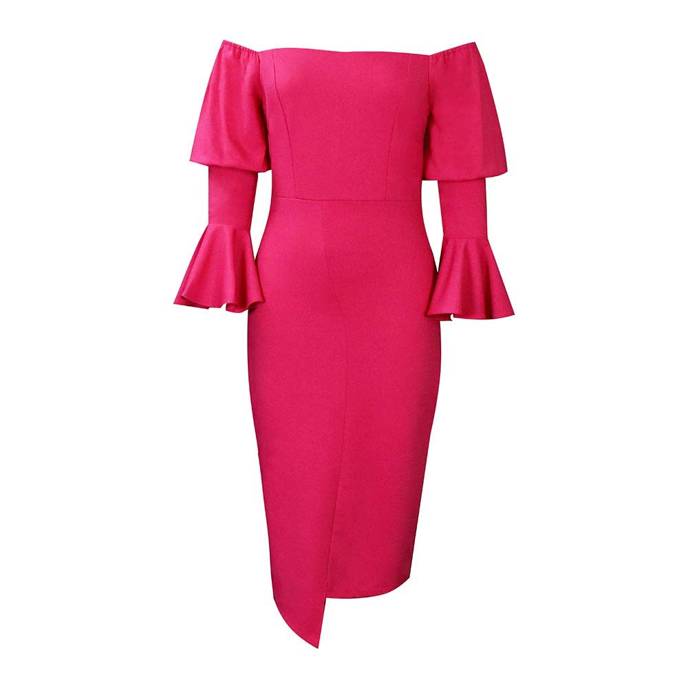 Damen Figurbetontes Abendkleid mit abnehmbaren Ärmeln und asymmetrischem Saum Heidi-Mode
