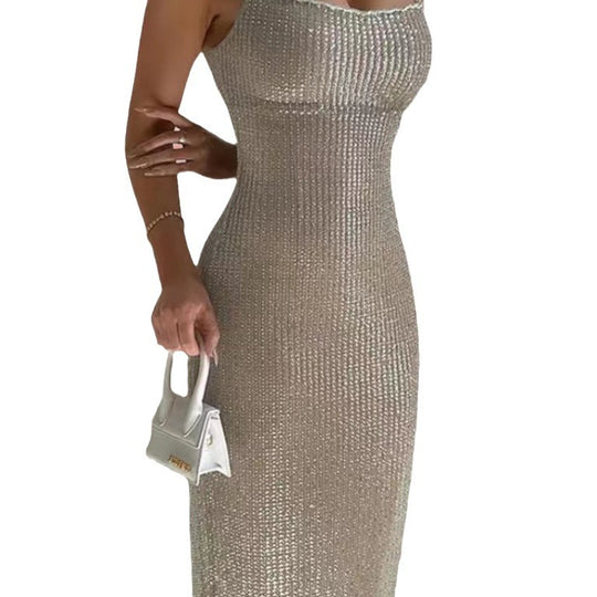 Damen Glamouröses Paillettenkleid mit Spaghetti-Trägern und figurbetonter Silhouette Heidi-Mode