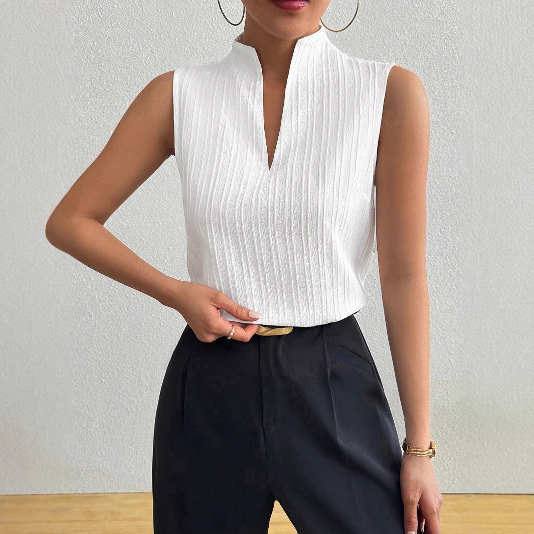 Damen Elegantes Top mit Stehkragen und feinen Plisseefalten Heidi-Mode