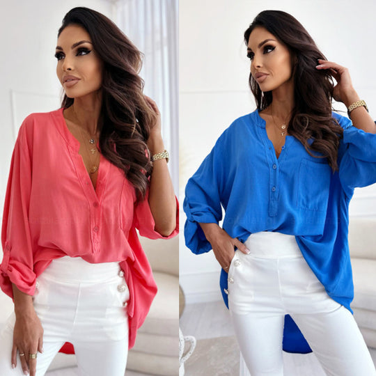 Damen lässige Longbluse mit Knopfleiste und oversized Schnitt Heidi-Mode