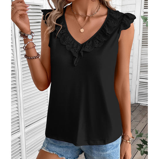 Damen ärmelloses Top mit Spitzenbesatz Heidi-Mode