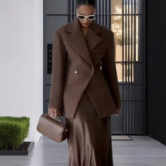 Damen Eleganter Doppelreiher-Blazer mit edlem Schnitt und hohem Kragen Heidi-Mode