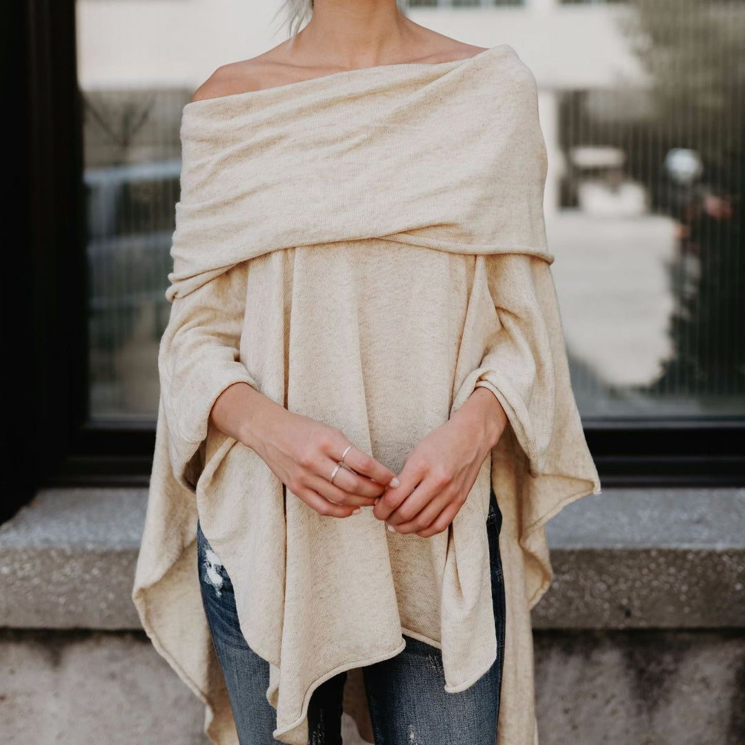 Damen lässiger Poncho mit asymmetrischem Saum Heidi-Mode