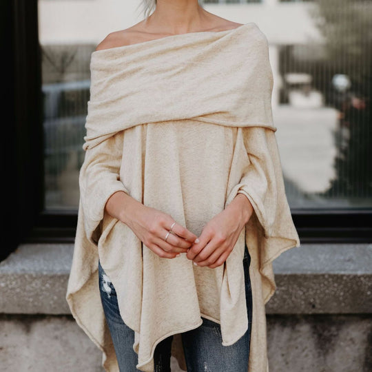 Damen lässiger Poncho mit asymmetrischem Saum Heidi-Mode