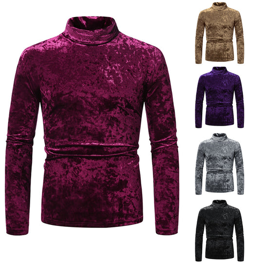 Herren eleganter Rollkragenpullover aus luxuriösem Samtstoff Heidi-Mode