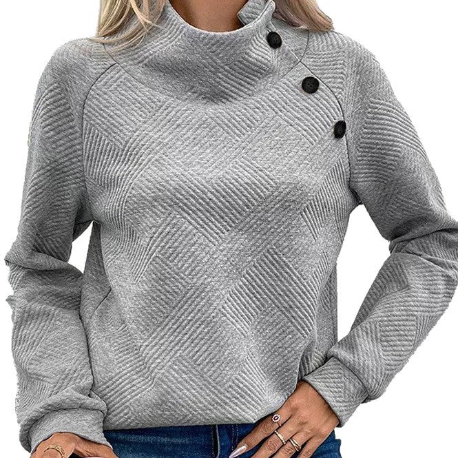 Damen Pullover mit hoher Kragenlinie und stilvollen Knöpfen Heidi-Mode