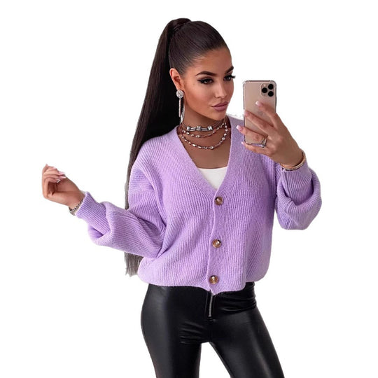 Damen Strickjacke mit voluminösen Ärmeln und hochwertigen Holzknöpfen Heidi-Mode