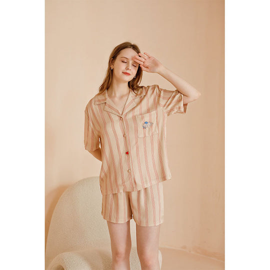 Damen Sommer Pyjama-Set mit stylischem Streifenmuster und komfortablem Kurzarm-Oberteil Heidi-Mode
