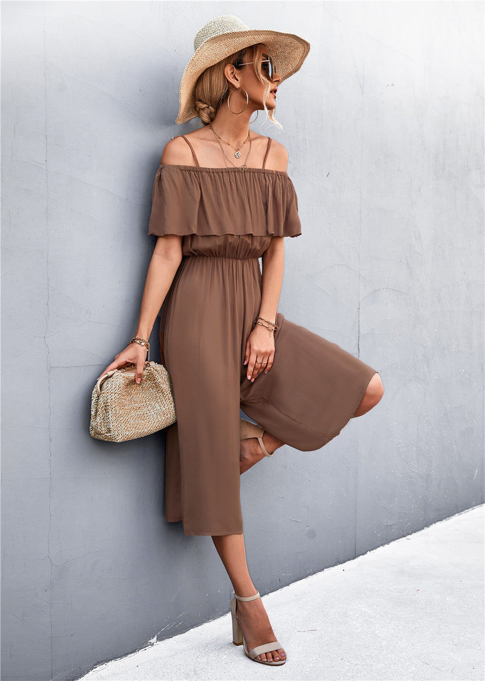 Damen eleganter Jumpsuit mit Off-Shoulder Design und lässigem Schnitt Heidi-Mode