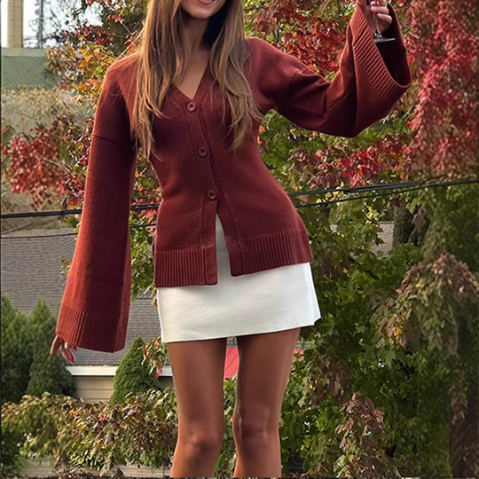 Damen lässiger Cardigan mit weiten Ärmeln und Knopfdetails Heidi-Mode