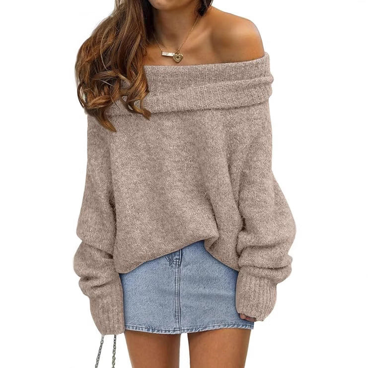 Damen Oversized Pullover mit schulterfreiem Design Heidi-Mode